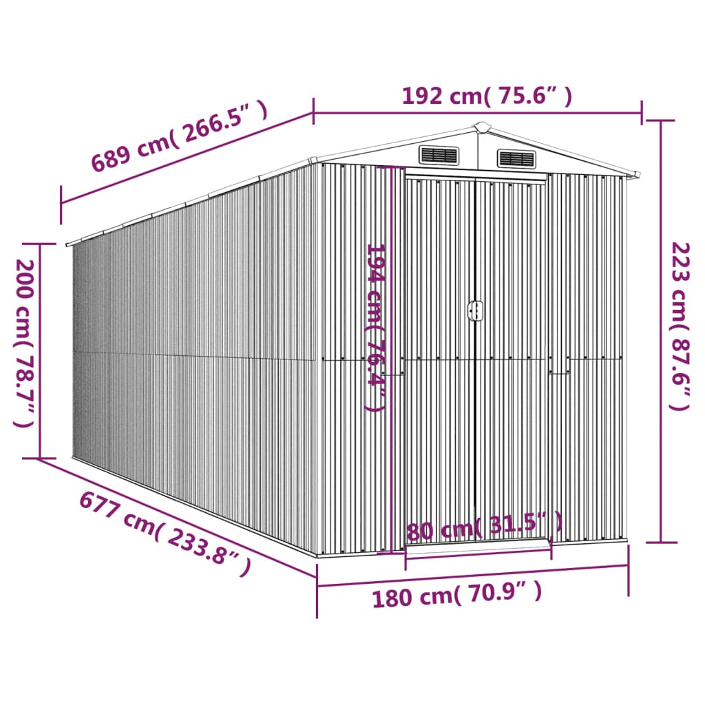 Tuinschuur 192x689x223 cm gegalvaniseerd staal antracietkleurig