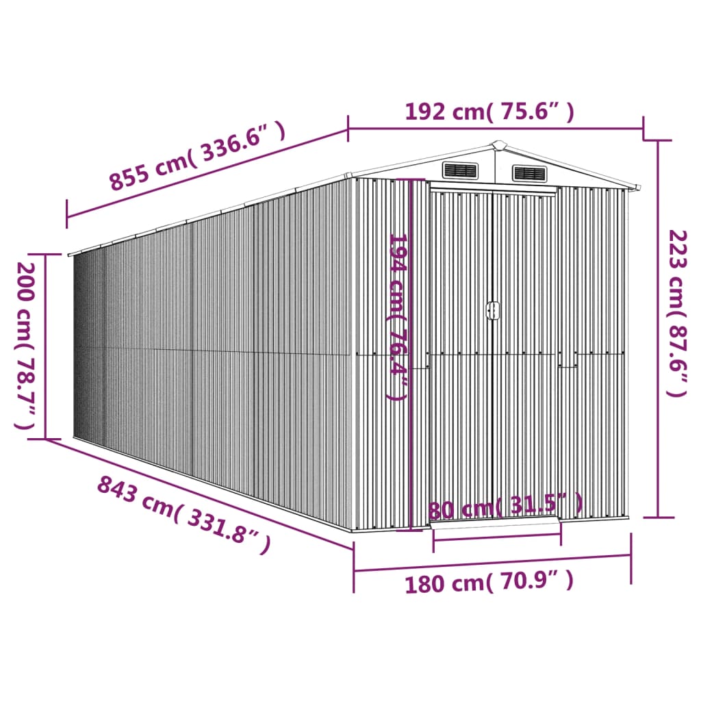 Tuinschuur 192x855x223 cm gegalvaniseerd staal lichtbruin