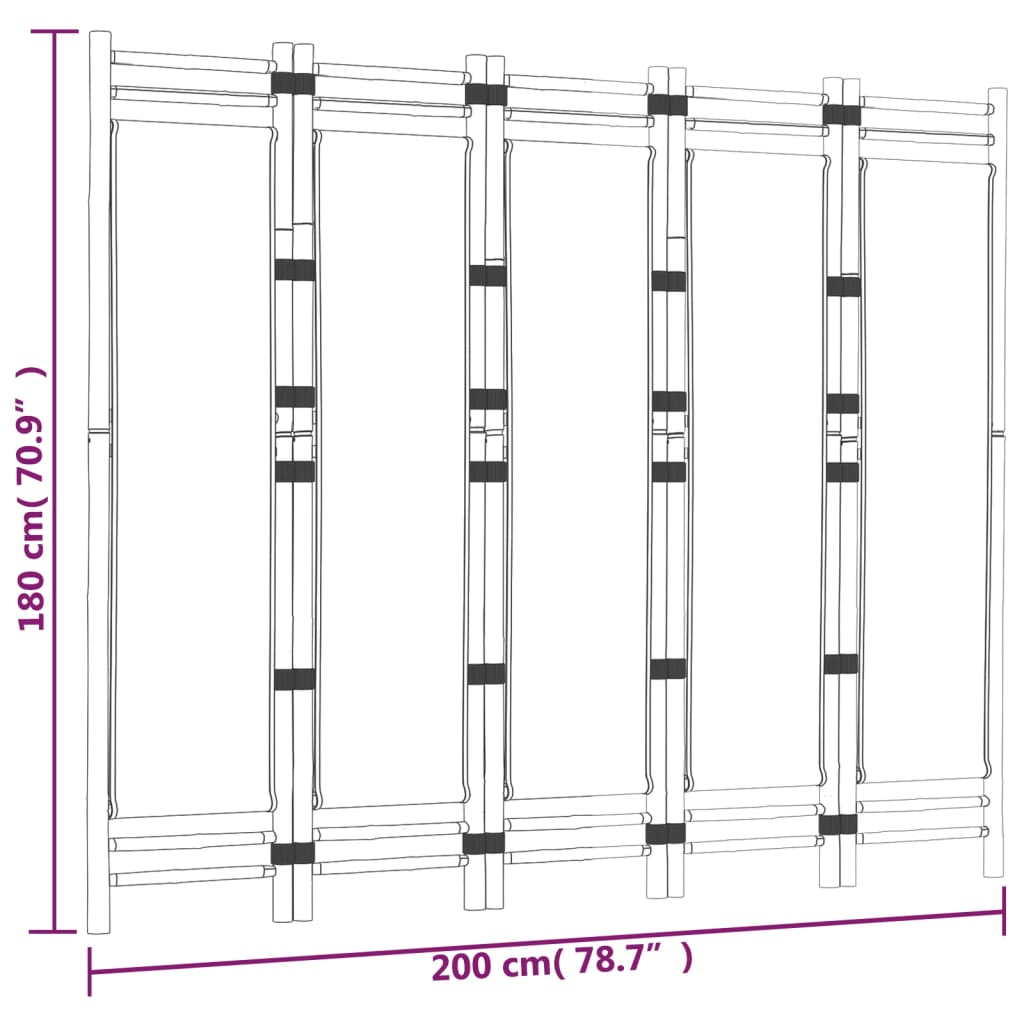 Kamerscherm 5-panelen inklapbaar 200 cm bamboe en canvas