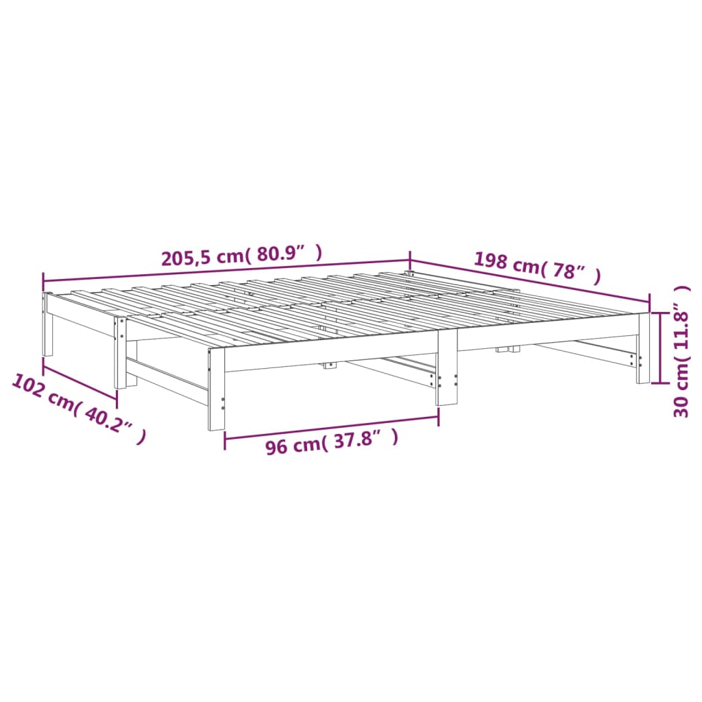 Slaapbank Uitschuifbaar Massief Grenenhout Zwart 2X(100X200) Cm 205.5 x 198 x 30 cm