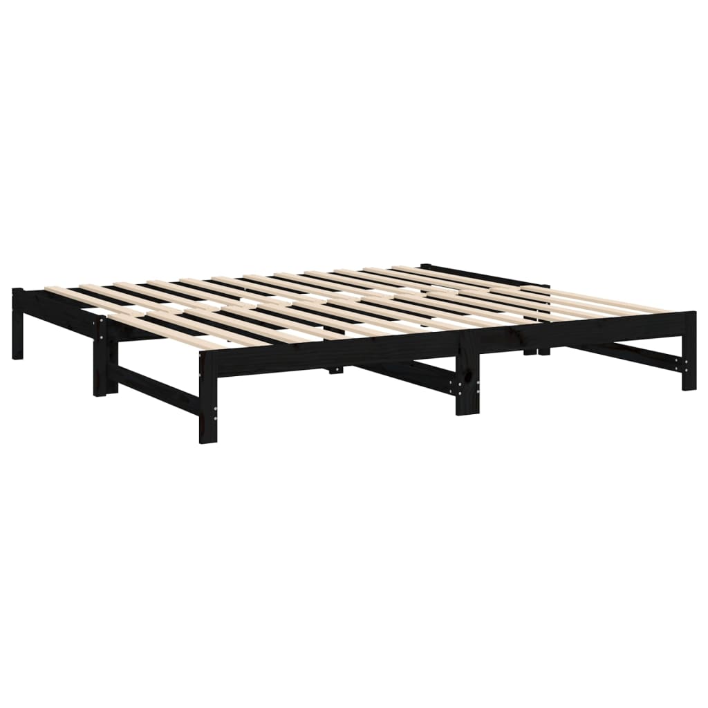 Slaapbank Uitschuifbaar Massief Grenenhout Zwart 2X(100X200) Cm 205.5 x 198 x 30 cm