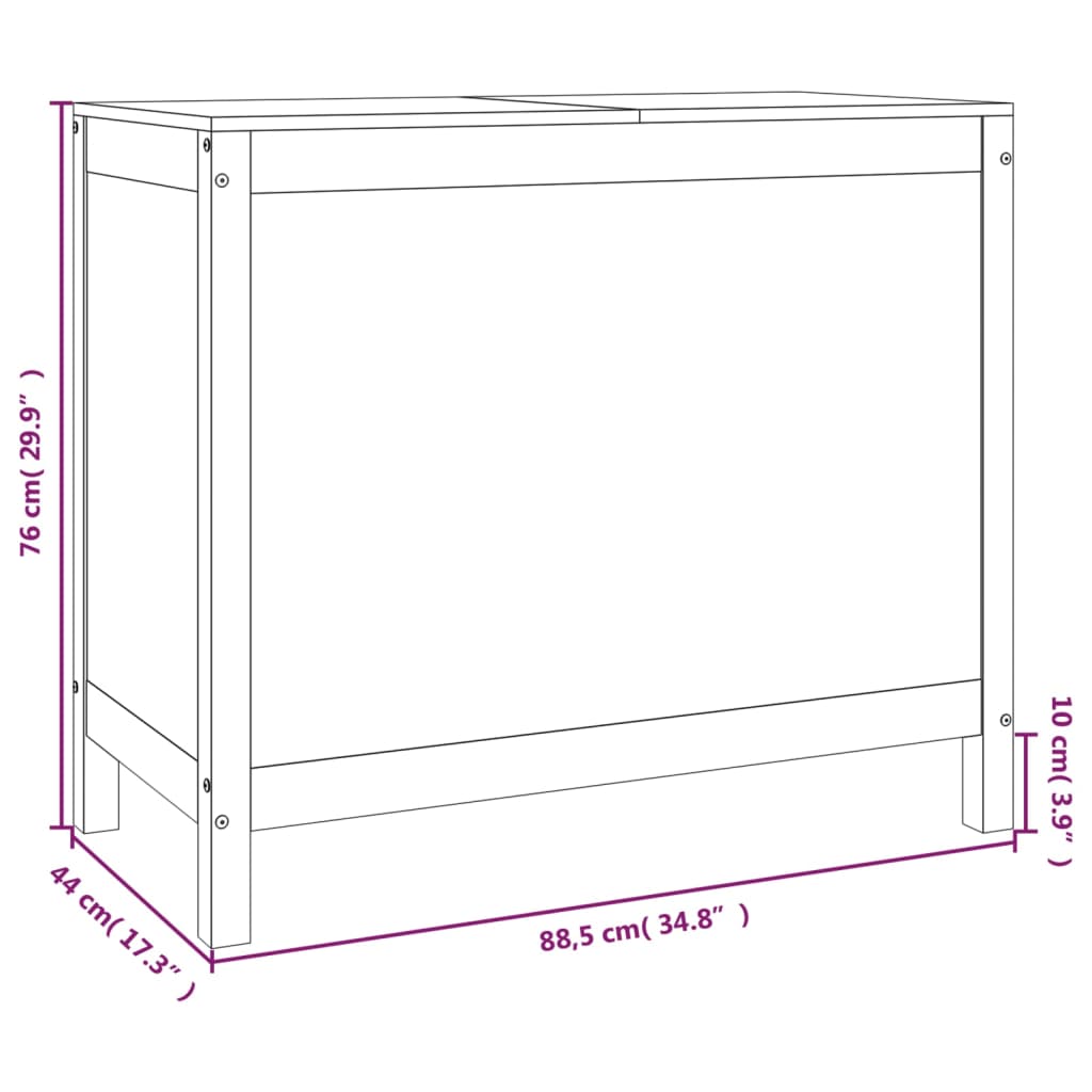 Wasmand 88,5x44x76 cm massief grenenhout grijs