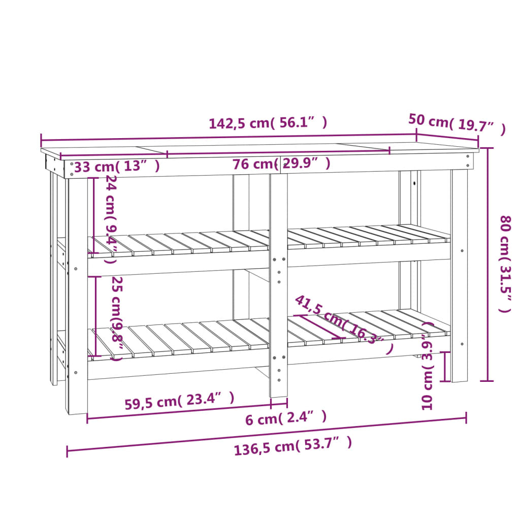 Werkbank 42,5X50X80 Cm Massief Grenenhout 142.5 x 50 x 80 cm Wit