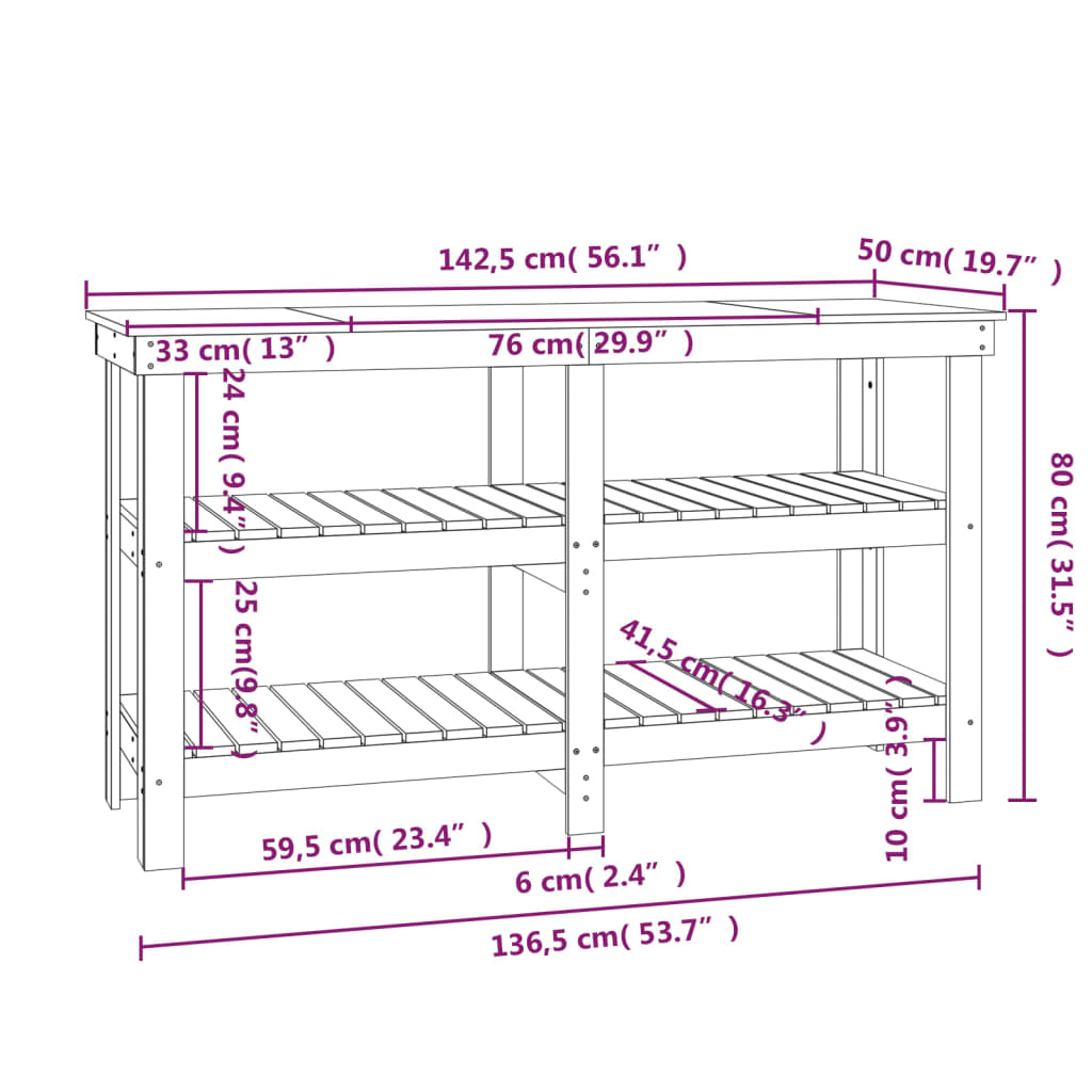 Werkbank 42,5X50X80 Cm Massief Grenenhout 142.5 x 50 x 80 cm Grijs