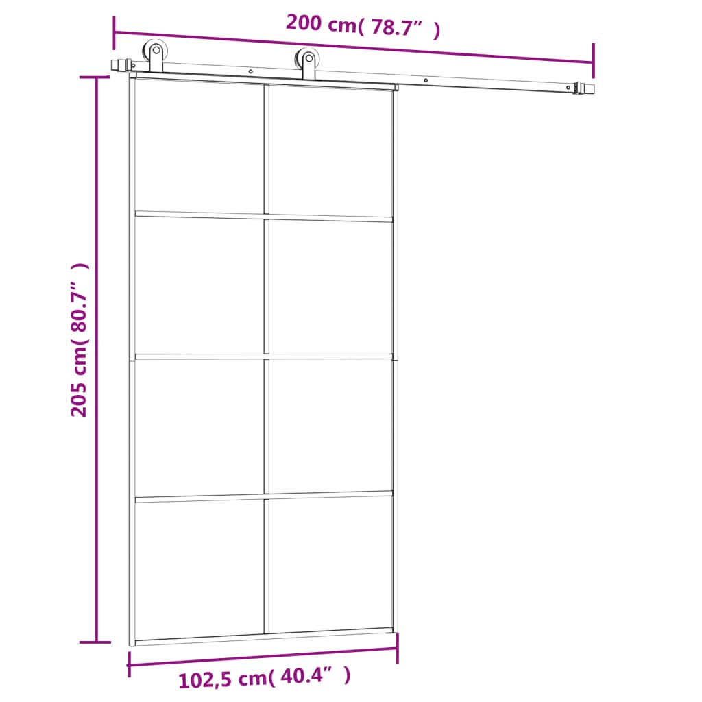 Schuifdeur met beslag 102,5x205 cm ESG-glas en aluminium