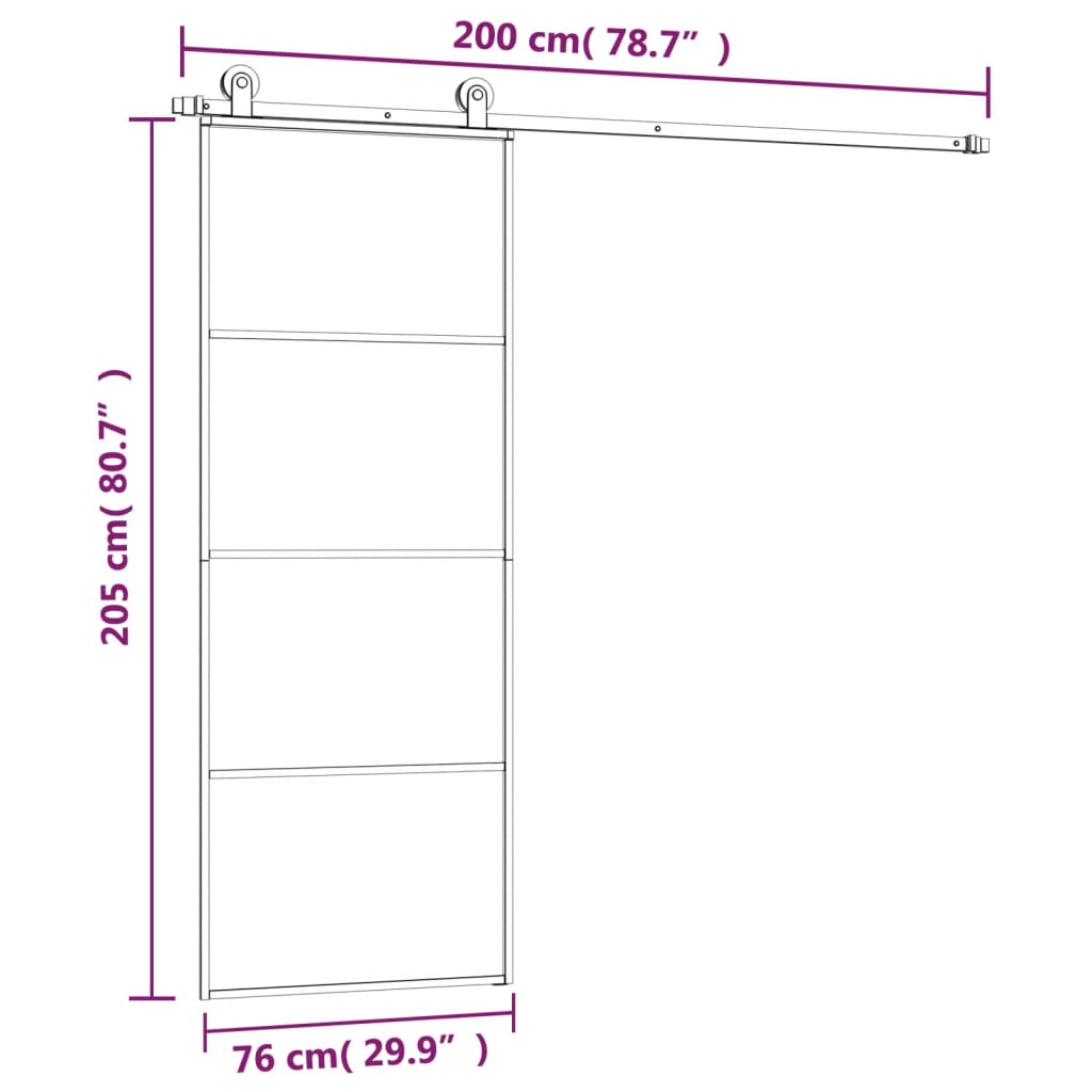 Schuifdeur met beslag 76x205 cm ESG-glas en aluminium