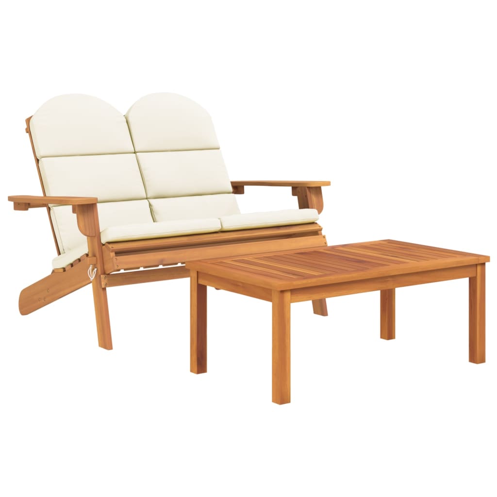 3-Delige Loungeset Adirondack Massief Acaciahout 1 Wit 2x Bank + Tafel