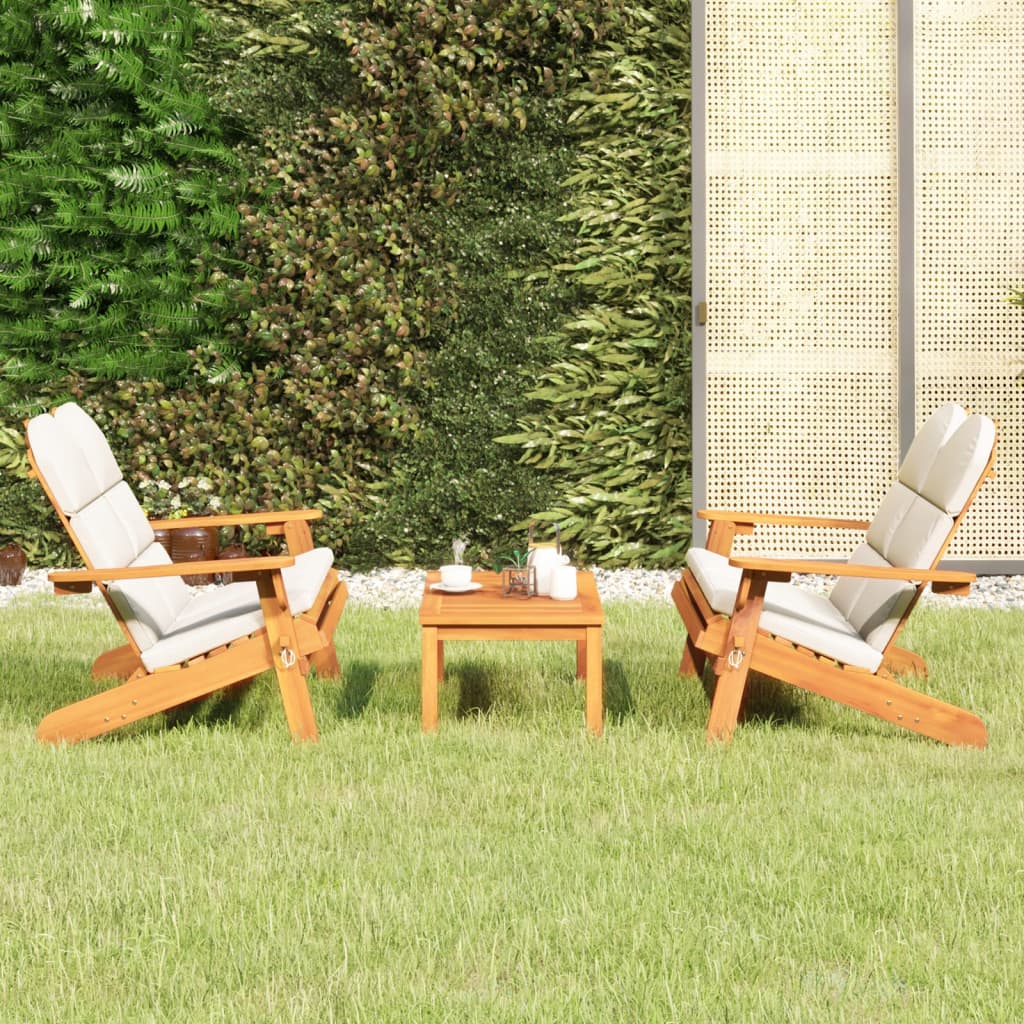 3-Delige Loungeset Adirondack Massief Acaciahout 1 Wit 2x Bank + Tafel