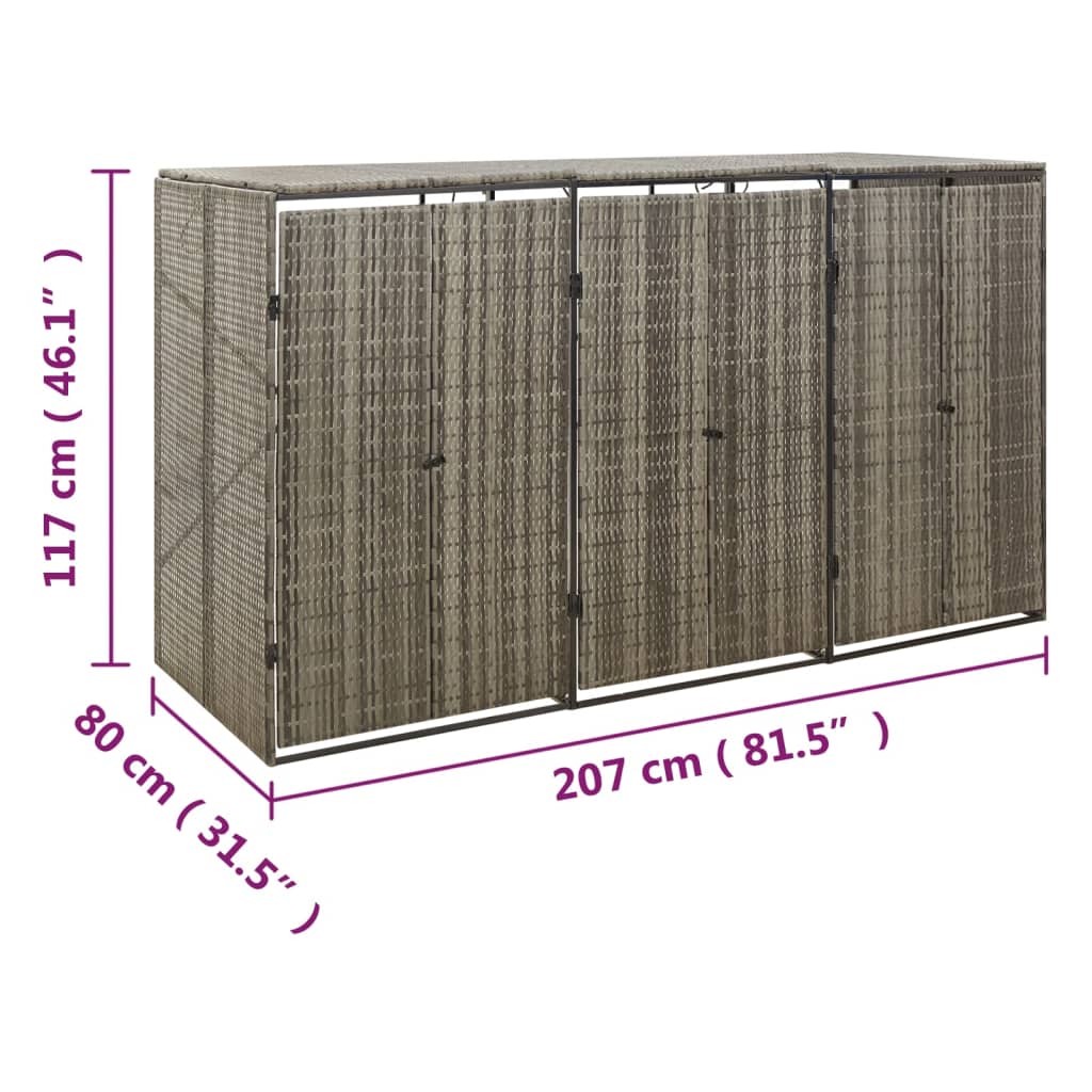 Containerberging Driedubbel 207X80X117 Cm Poly Rattan 3 containers Grijs