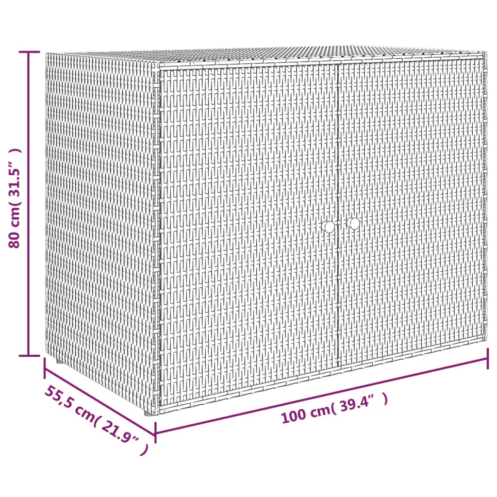 Tuinkast 100x55,5x80 cm poly rattan grijs