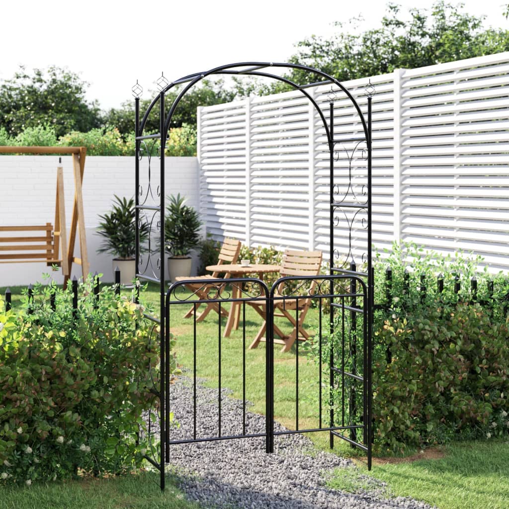 Tuinboog Met Poort 108X45X235 Cm Staal Zwart