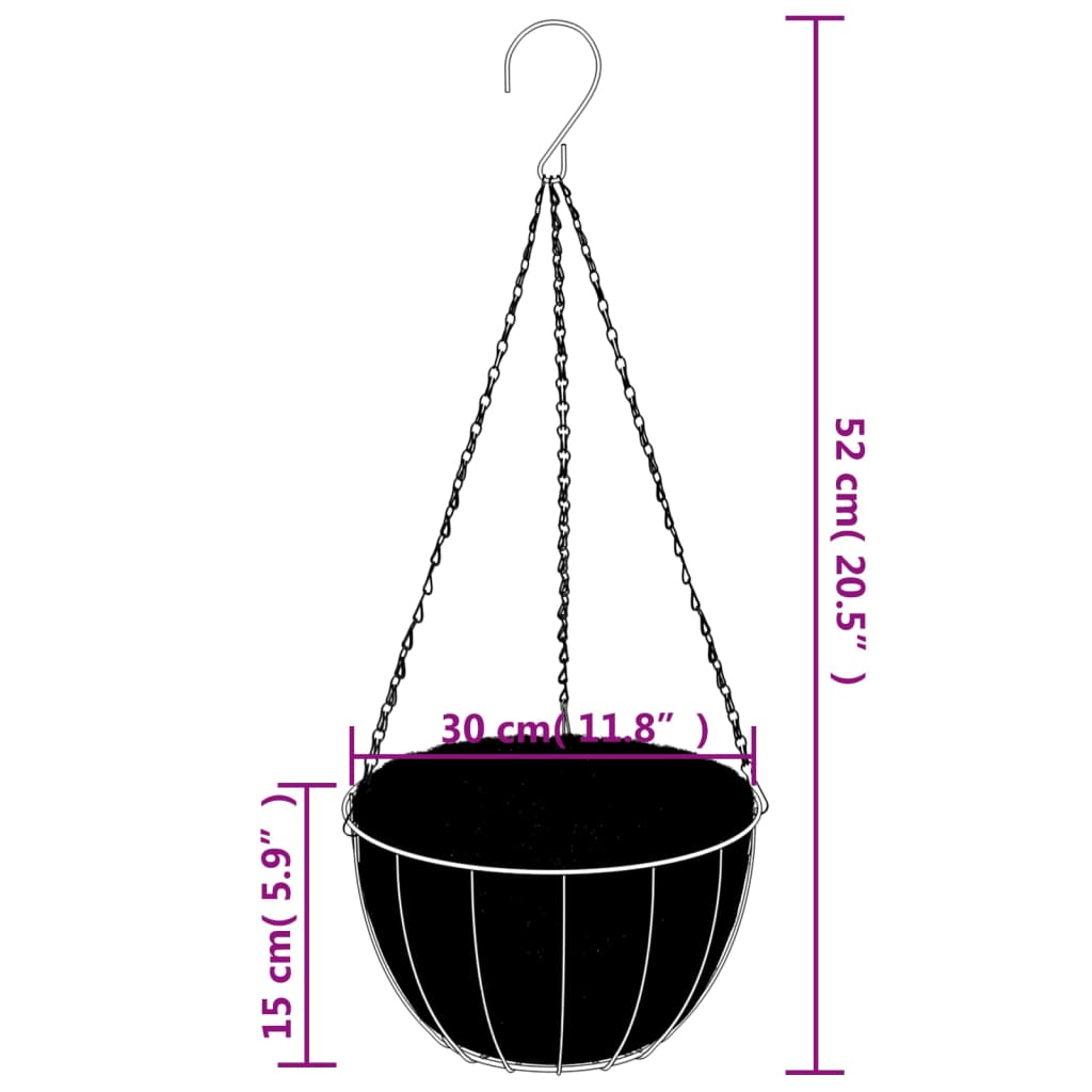 Plantenbakken Hangend 4 St Met Kokosbak Staal Zwart Ø 30 x 52 cm