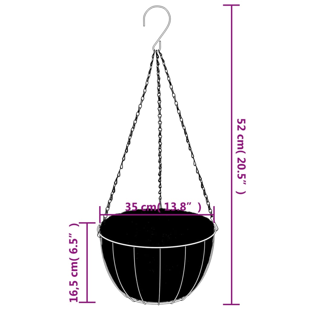 Plantenbakken Hangend 4 St Met Kokosbak Staal Zwart Ø 35 x 52 cm