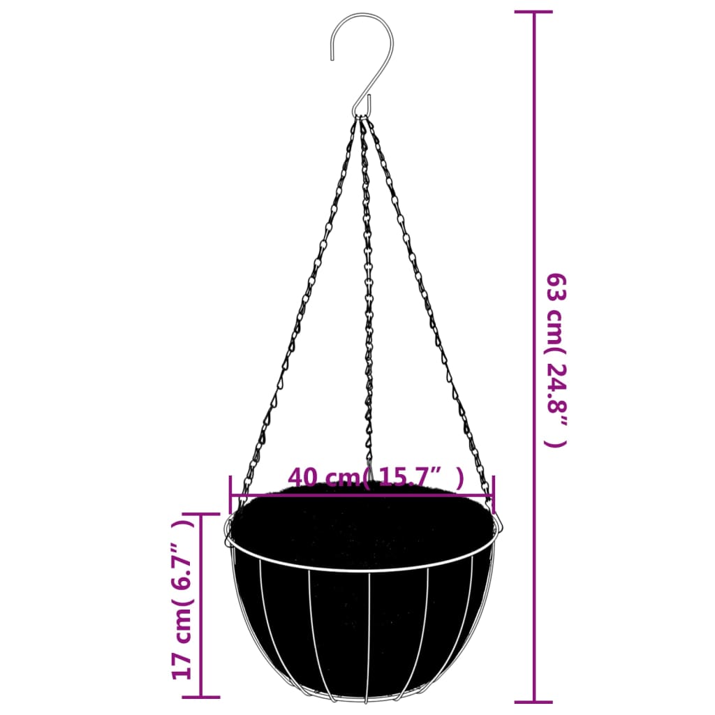 Plantenbakken Hangend 4 St Met Kokosbak Staal Zwart Ø 40 x 63 cm