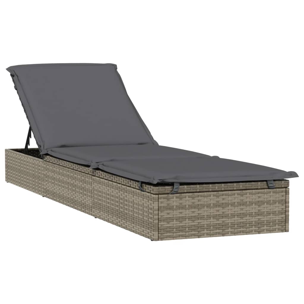 Ligbed Met Kussen 20X55X62 Cm Poly Rattan 1 Grijs