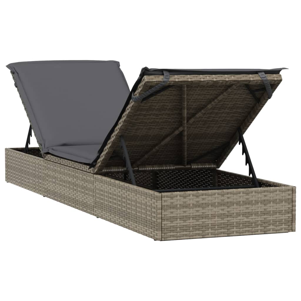 Ligbed Met Kussen 20X55X62 Cm Poly Rattan 1 Grijs