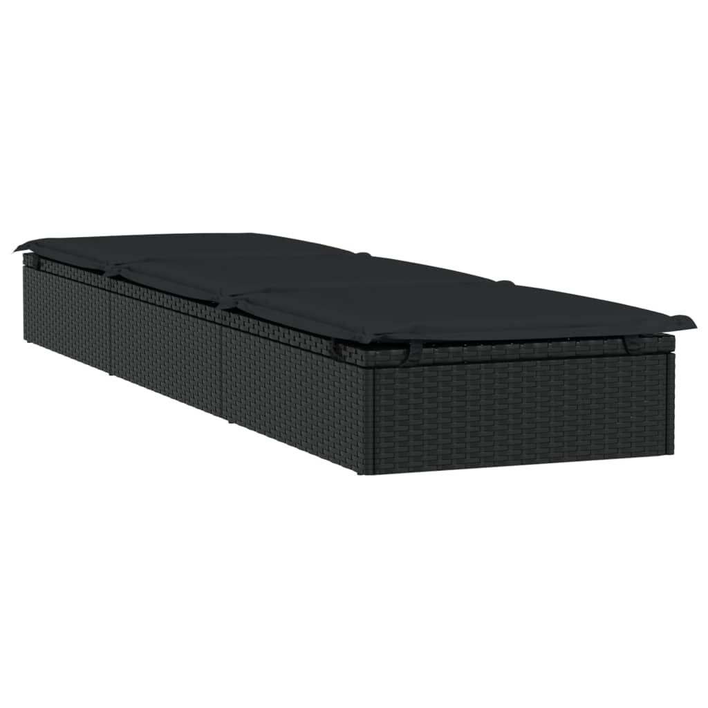 Ligbed met kussen 1 st 201x55x62 cm poly rattan zwart