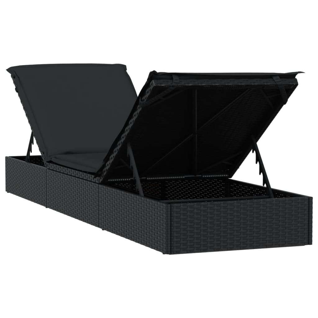 Ligbed met kussen 1 st 201x55x62 cm poly rattan zwart