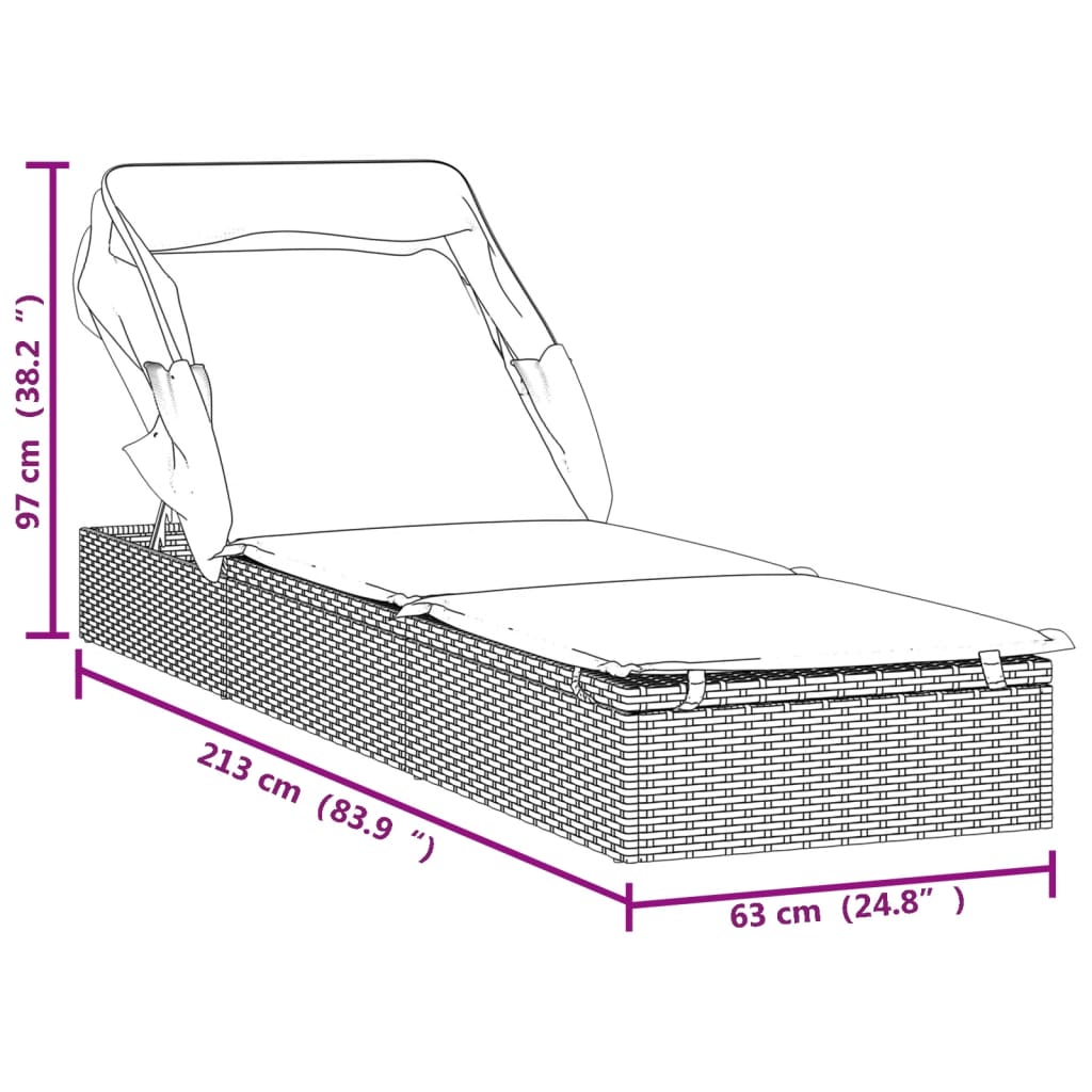 Ligbed Met Inklapbaar Dak 23X63X97 Cm Poly Rattan Zwart