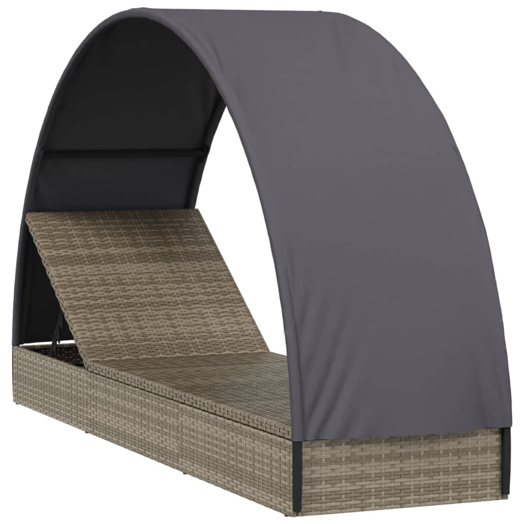 Ligbed Met Rond Dak 2X57X40 Cm Poly Rattan Grijs