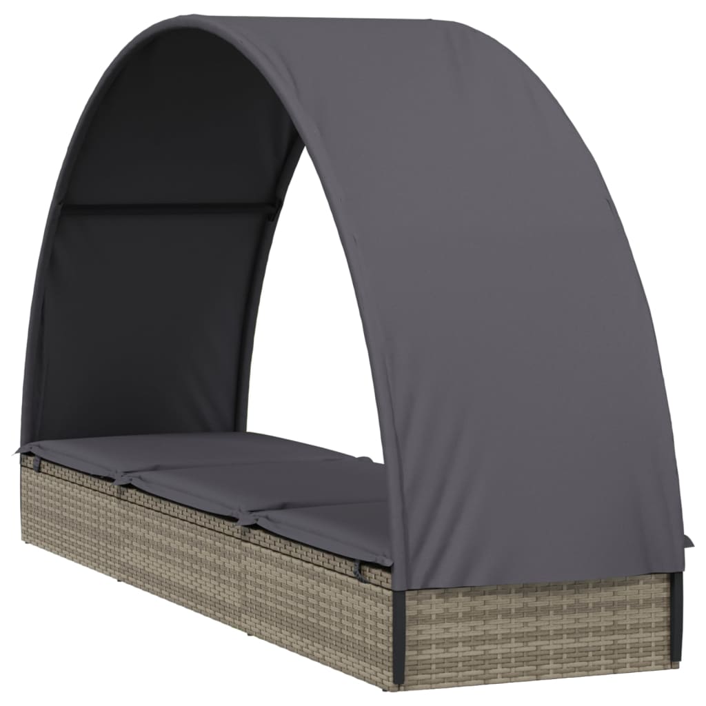 Ligbed Met Rond Dak 2X57X40 Cm Poly Rattan Grijs