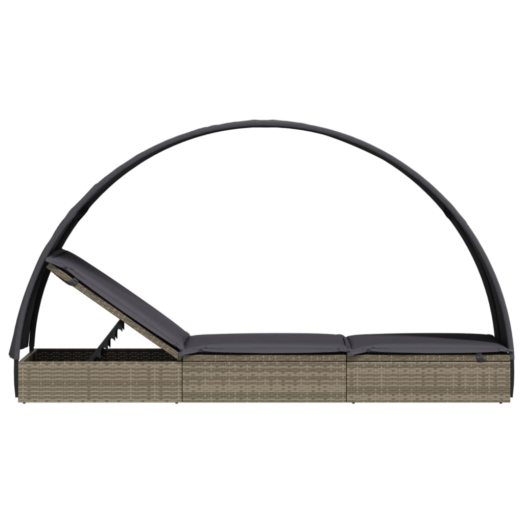 Ligbed Met Rond Dak 2X57X40 Cm Poly Rattan Grijs