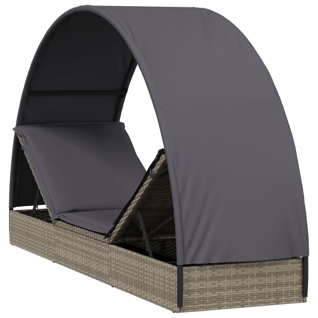 Ligbed Met Rond Dak 2X57X40 Cm Poly Rattan Grijs