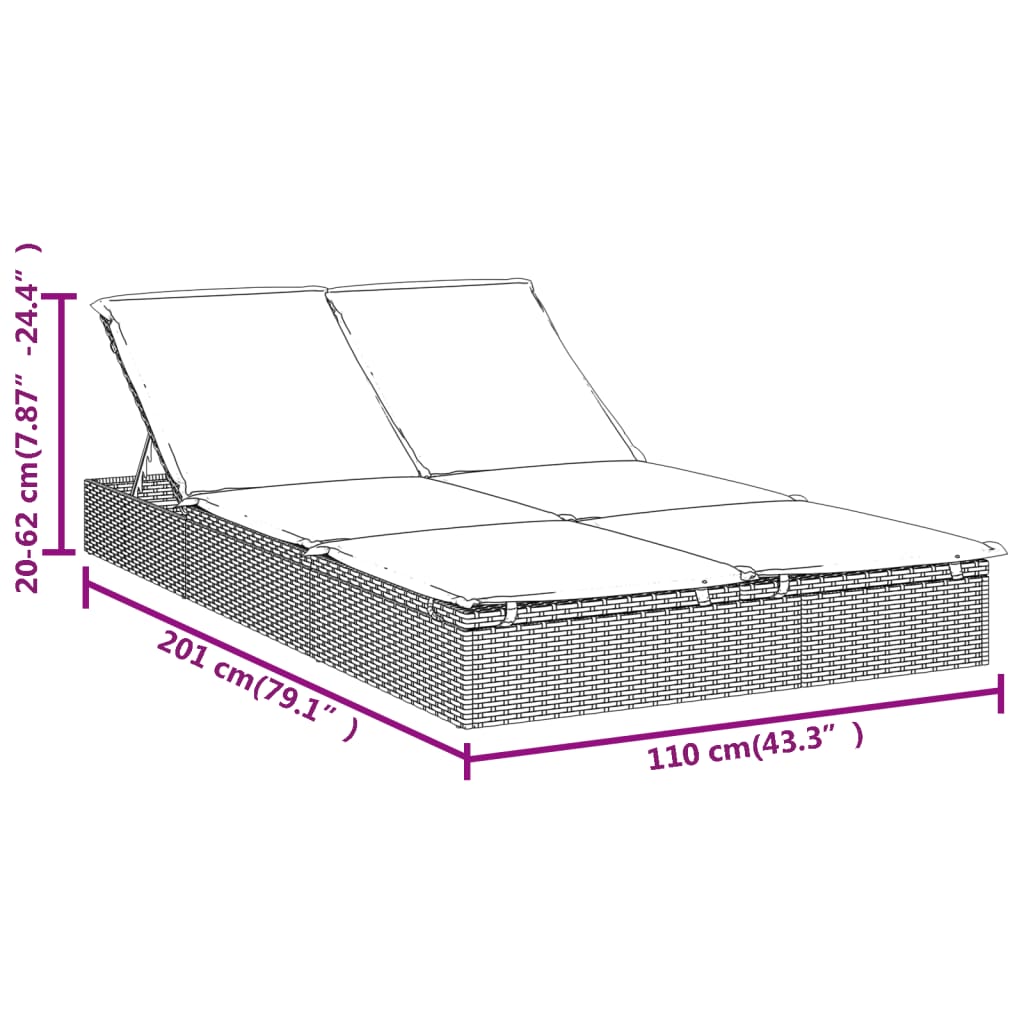 Ligbed Met Kussens 2-Persoons Poly Rattan Zwart Bruin