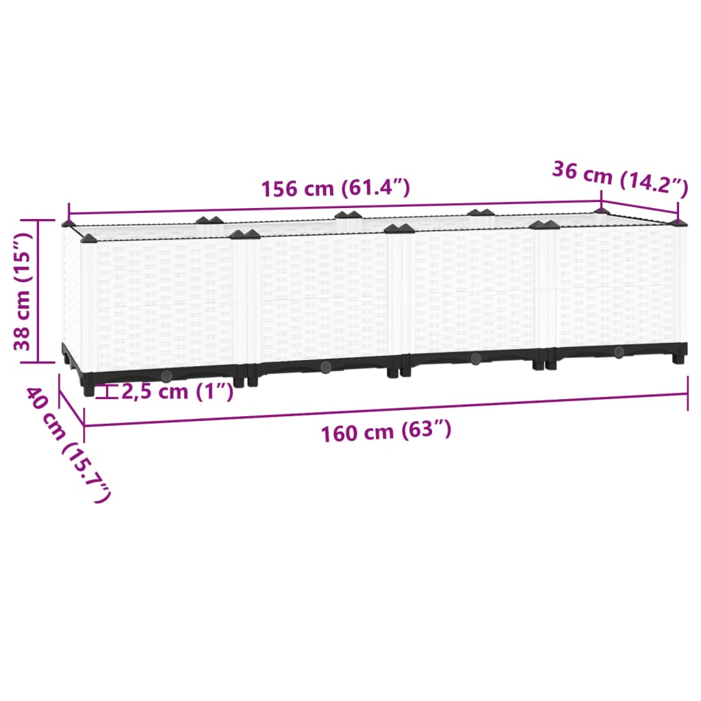 Plantenbak verhoogd 160x40x38 cm polypropeen