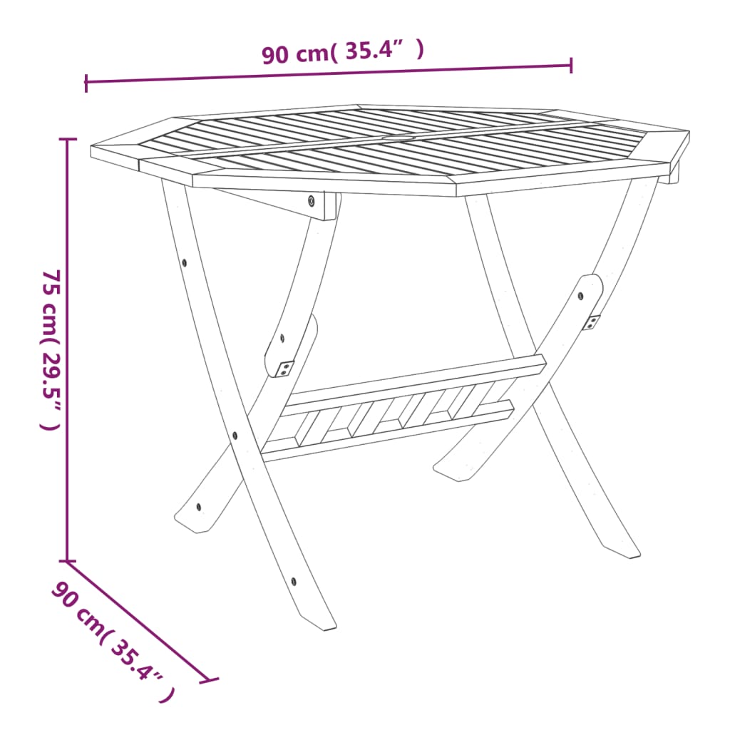 Tuintafel Inklapbaar 90X75 Cm Massief Acaciahout Ø 90 x 75 cm