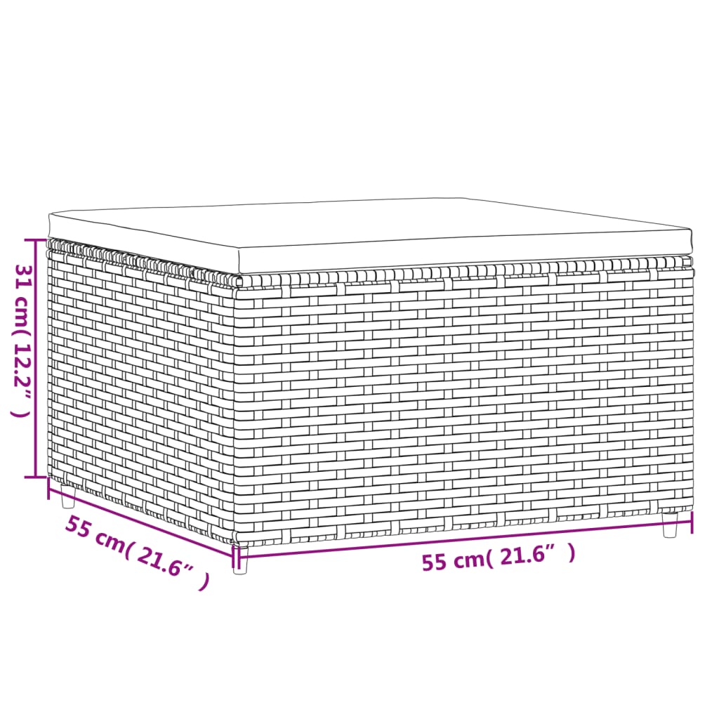 Voetensteun Met Kussen Poly Rattan 1 Zwart en wit