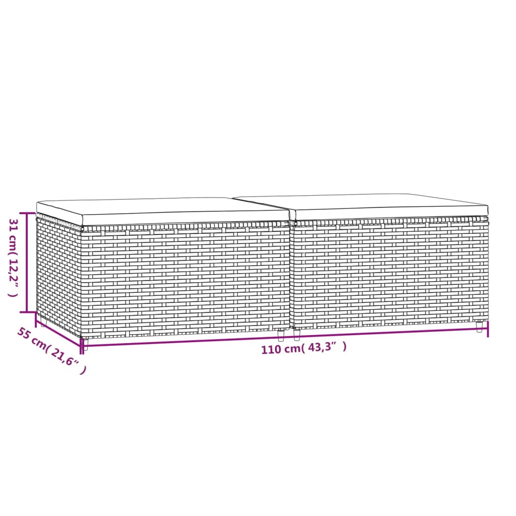 Voetensteunen 2 st met kussen poly rattan zwart