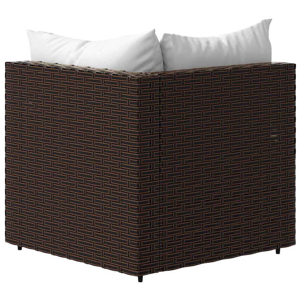 Tuinhoekbank met kussens poly rattan bruin