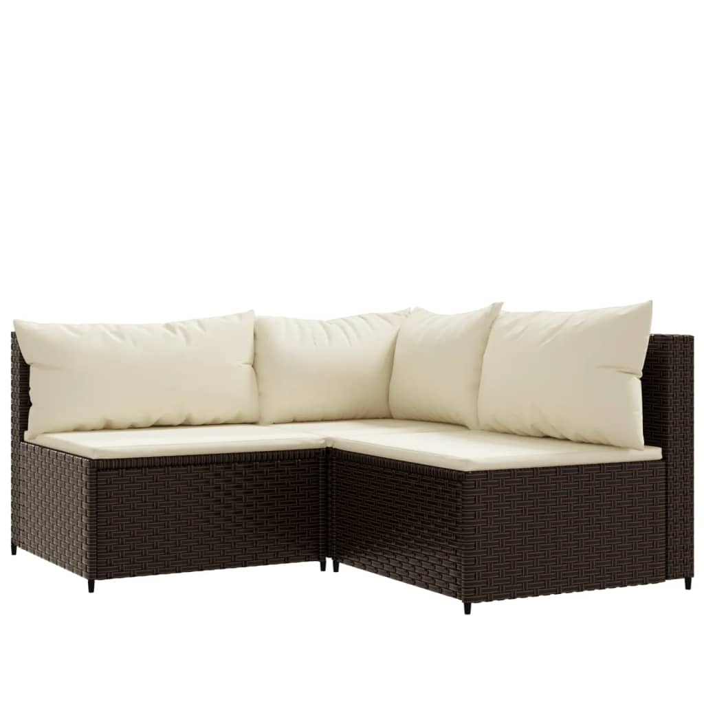 3-Delige Loungeset Met Kussens Poly Rattan Bruin 1 hoek + 2x midden