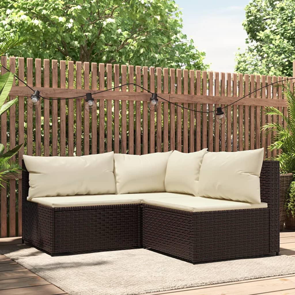 3-Delige Loungeset Met Kussens Poly Rattan Bruin 1 hoek + 2x midden