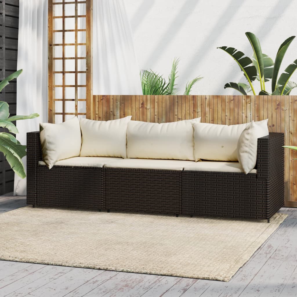 3-Delige Loungeset Met Kussens Poly Rattan Bruin 1 2x hoek + midden