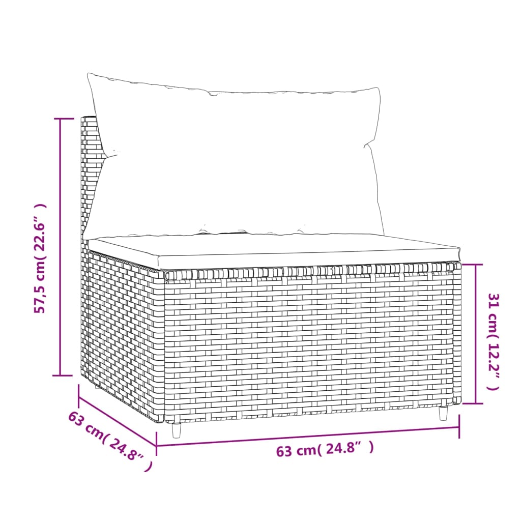 Tuinmiddenbank met kussens poly rattan zwart