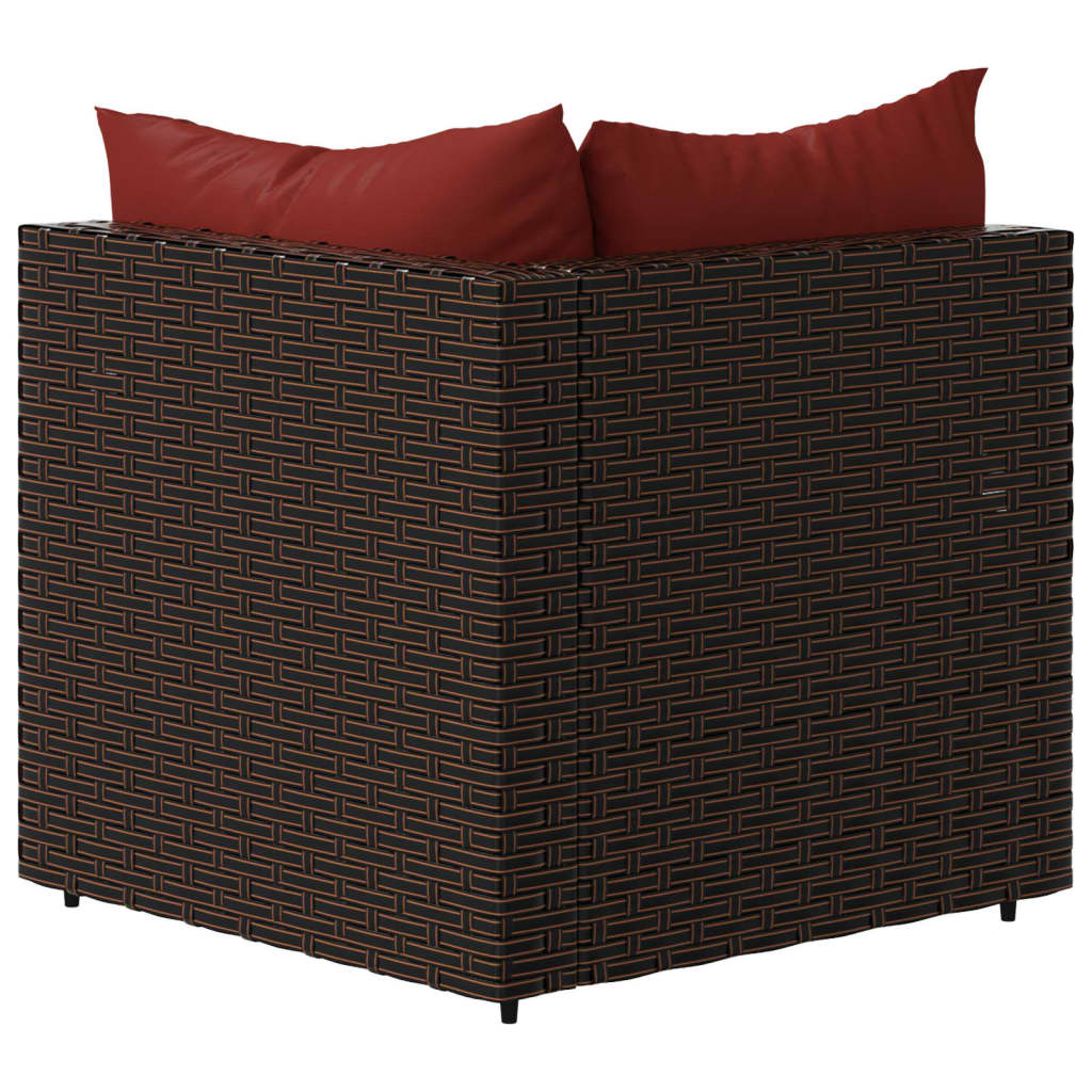 Tuinhoekbank met kussens poly rattan bruin