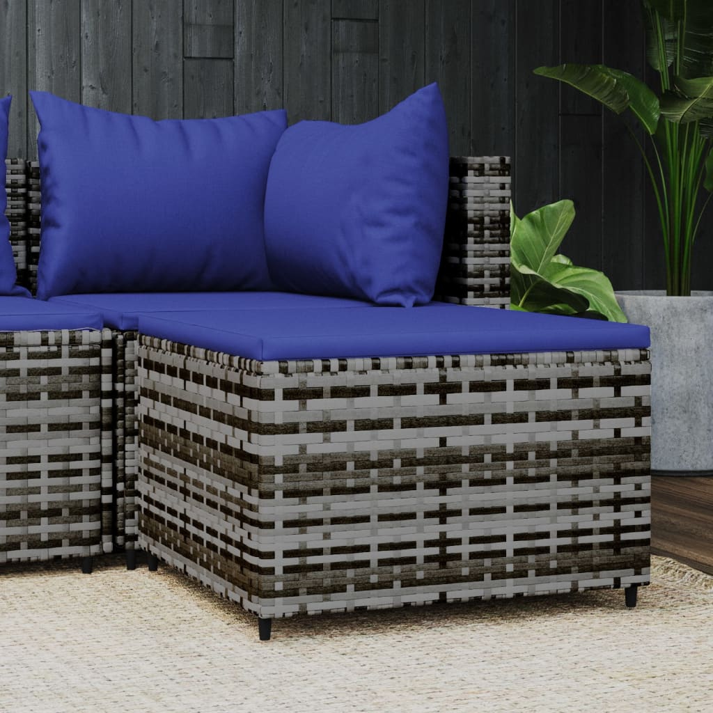 Voetensteun Met Kussen Poly Rattan 1 Grijs en blauw