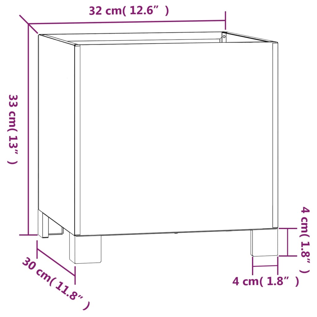 Plantenbak met poten roestig 32x30x33 cm cortenstaal
