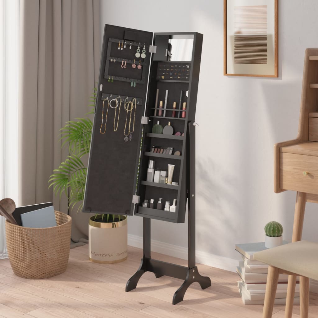 Spiegel vrijstaand met LED's 34x37x146 cm zwart