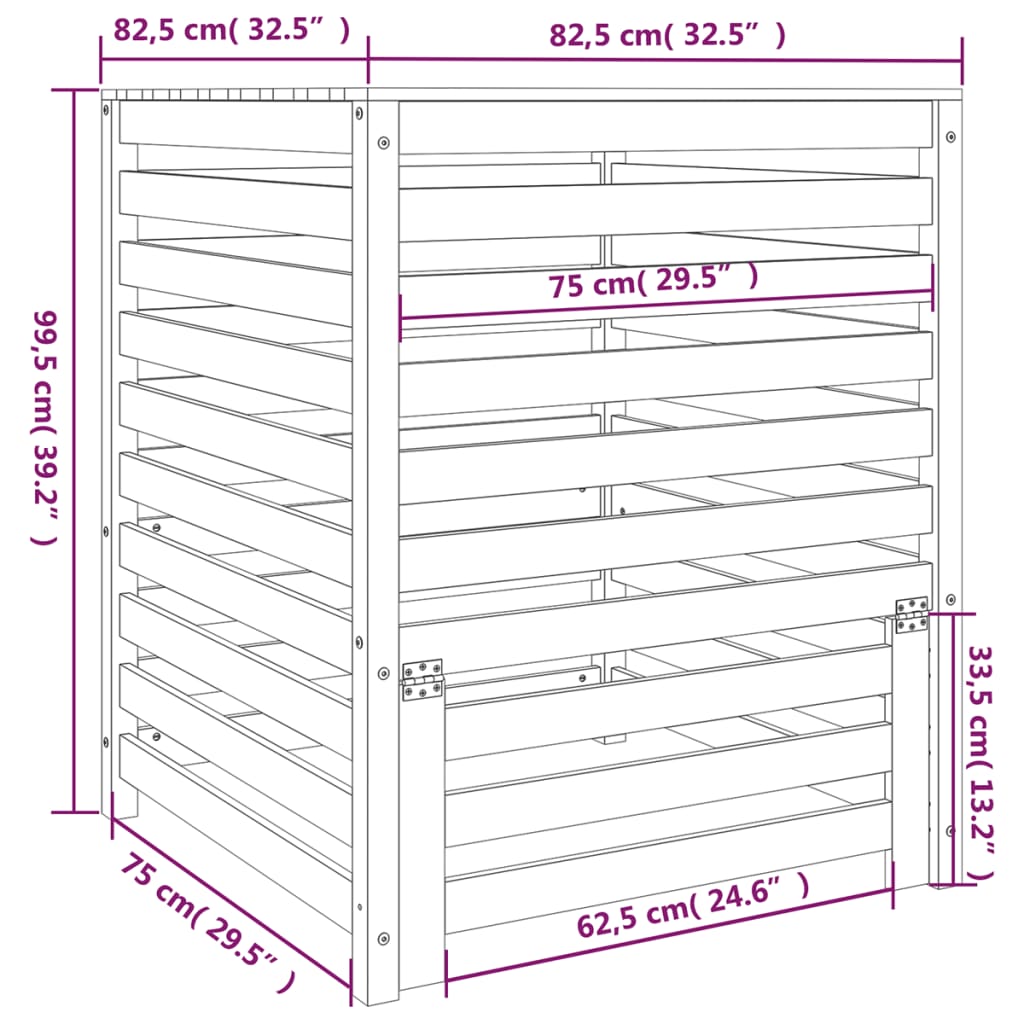 Compostbak 82,5x82,5x99,5 cm massief grenenhout wit