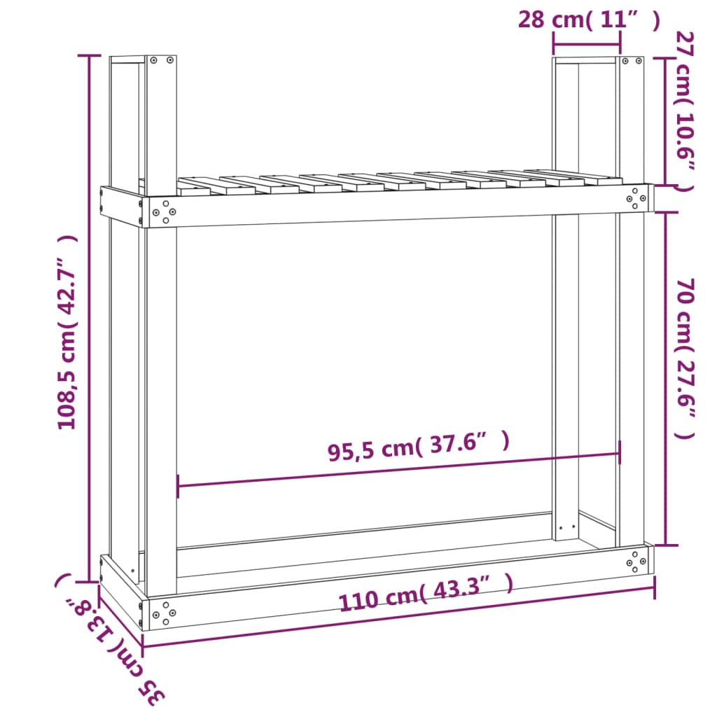 Haardhoutrek 110X35X108,5 Cm Massief Grenenhout Zwart Zwart grenenhout