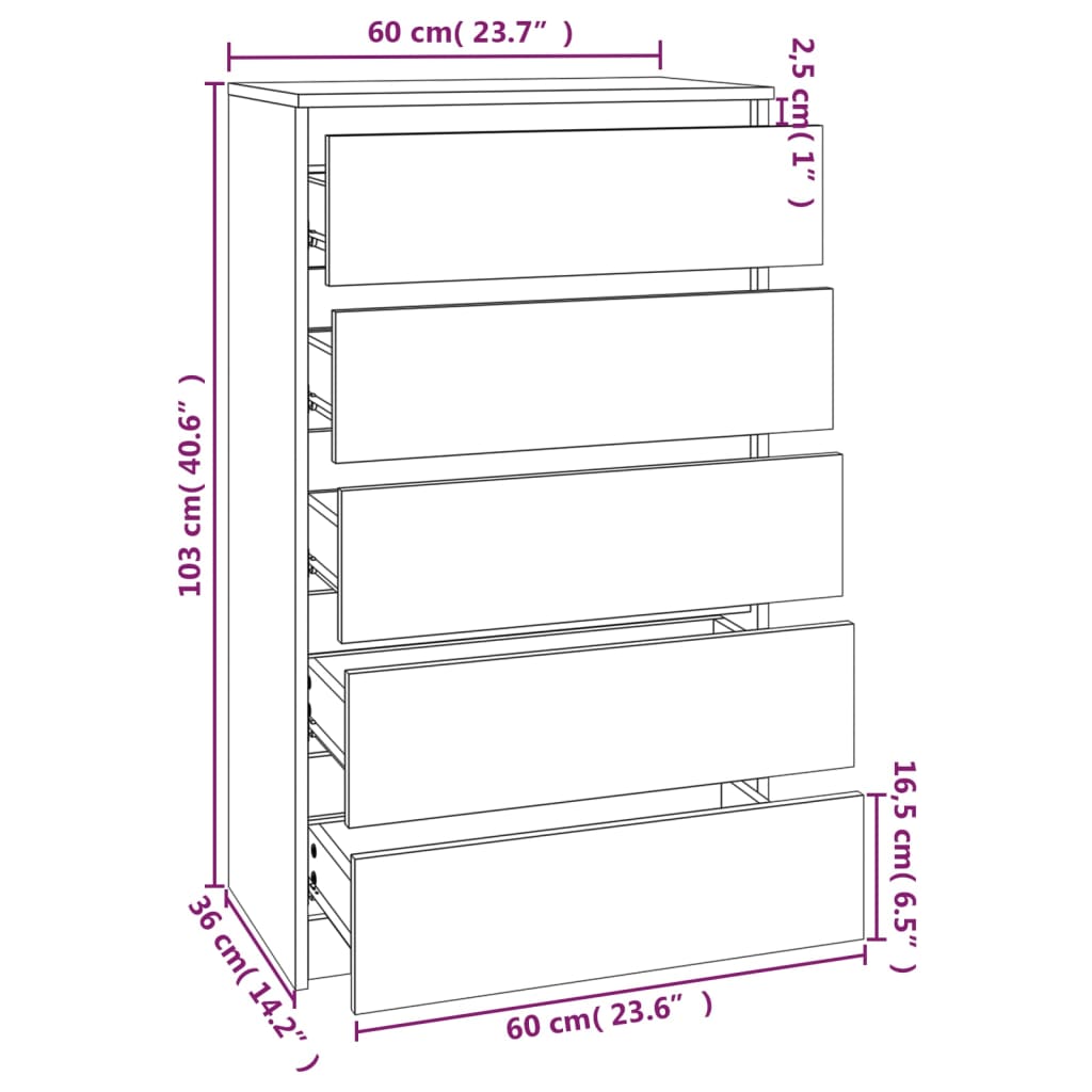 Ladekast 60x36x103 cm bewerkt hout zwart