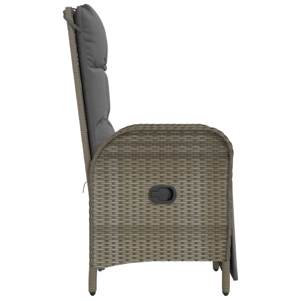 Tuinstoelen 2 st verstelbaar met kussens poly rattan grijs