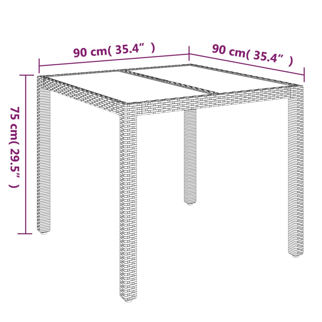 Tuintafel Met Glazen Blad 90X90X75 Cm Poly Rattan Grijs Grijs