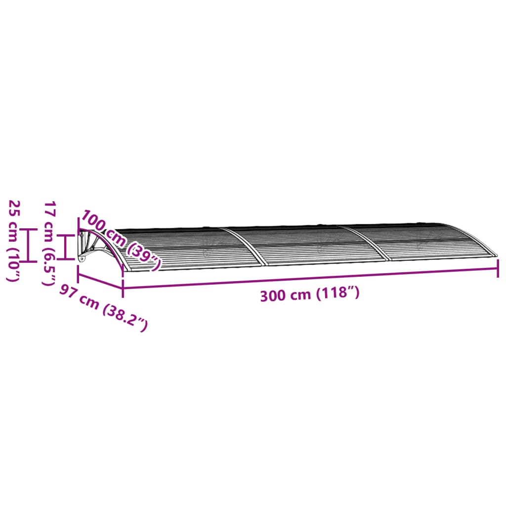 Deurluifel 300x100 cm polycarbonaat grijs