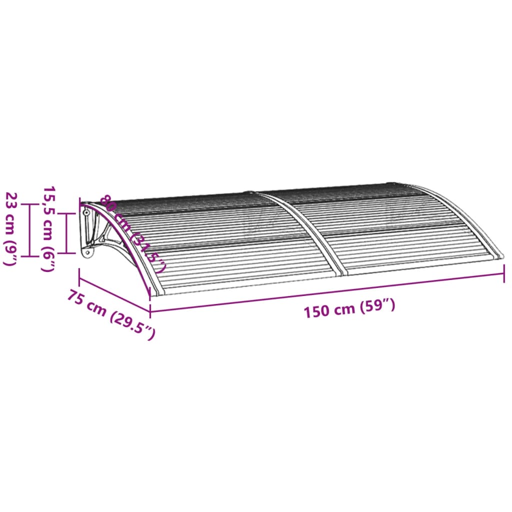 Deurluifel 150x80 cm polycarbonaat zwart en transparant