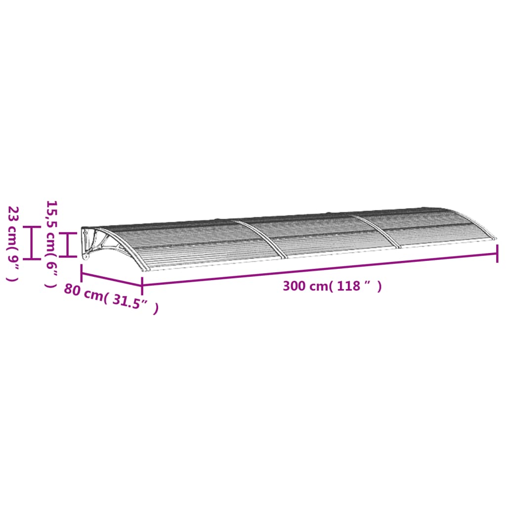 Deurluifel 300x80 cm polycarbonaat zwart