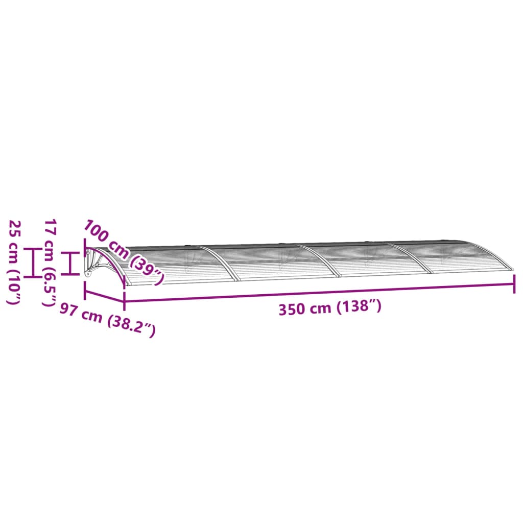 Deurluifel 350x100 cm polycarbonaat grijs